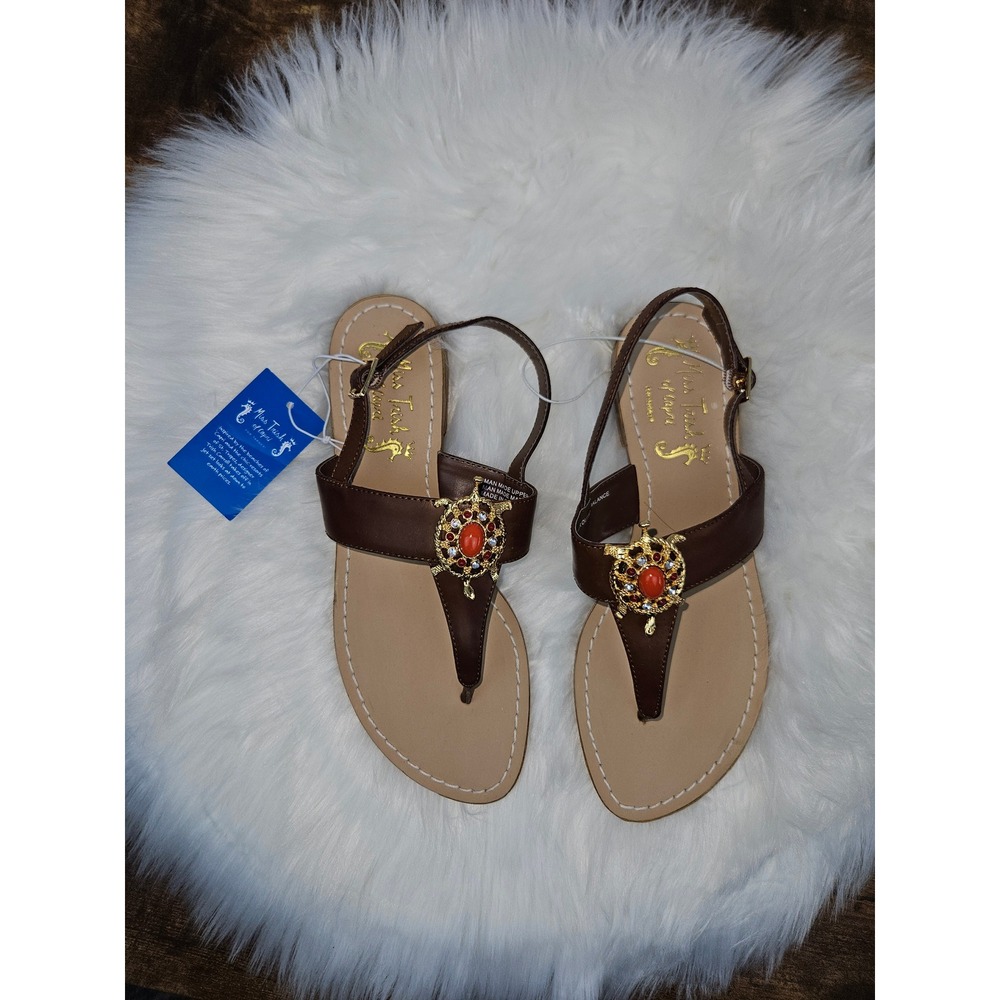 Miss Trish of Capri for Target Brown Turtle Sandals Embellished Size 6.5 NEW